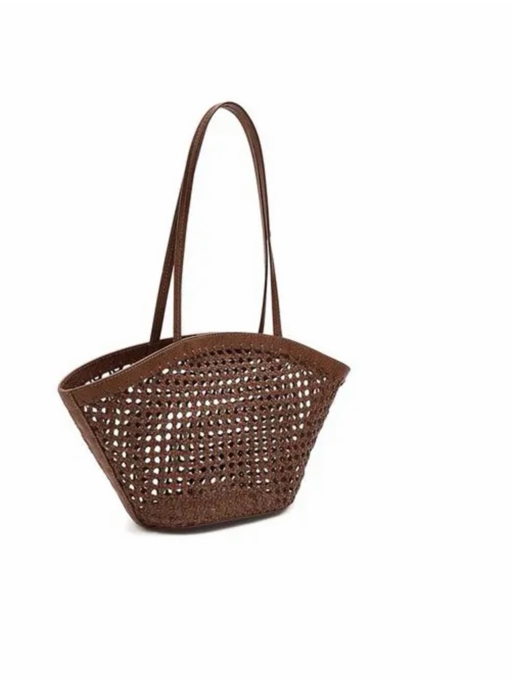 NEW Madewell Cherry Wood Caning Tote Woven Leather Tote Bag in Dark Brown - Picture 6 of 8